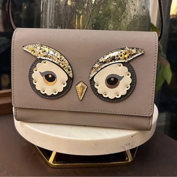 kate spade Handbags - kate spade taupe owl crossbody with gold and cream accents
